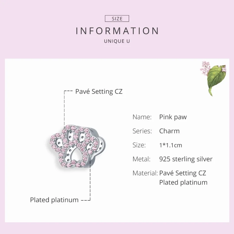 (image for) Pandora Style Silver Pink Paw Charm - BSC164 - View 7