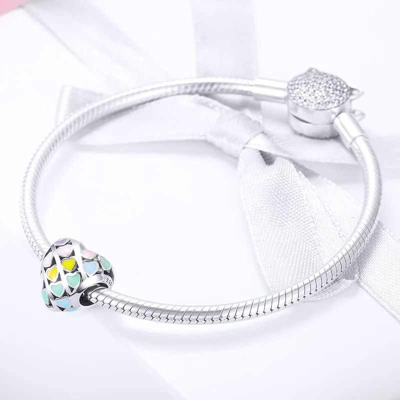 (image for) Pandora Style Silver Rainbow Heart Charm - SCC902 - View 3