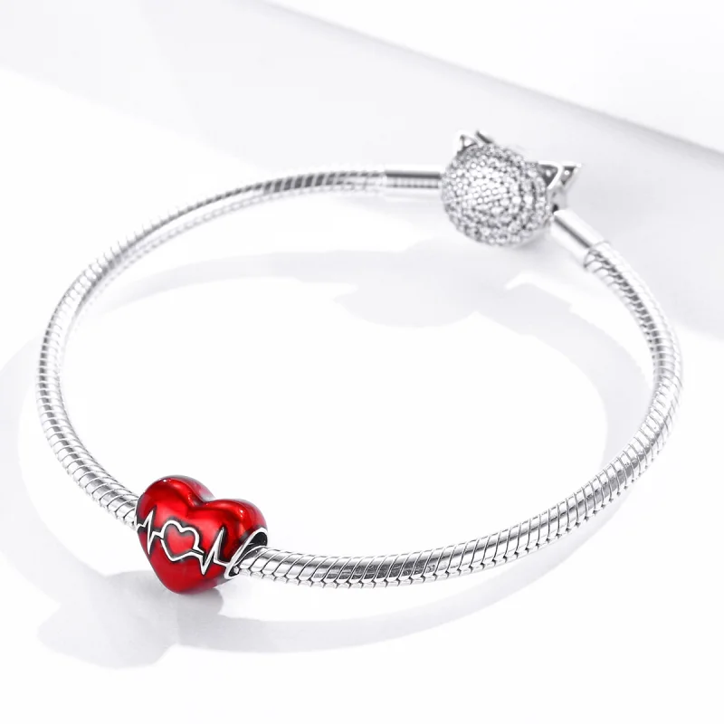 (image for) Pandora Style Silver Red Heartbeat of Love Charm - SCC1569 - View 3