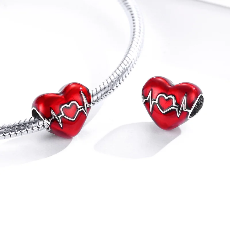 (image for) Pandora Style Silver Red Heartbeat of Love Charm - SCC1569 - View 4