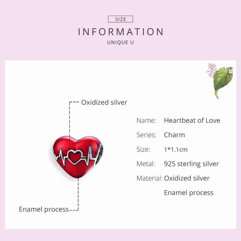 (image for) Pandora Style Silver Red Heartbeat of Love Charm - SCC1569 - View 7