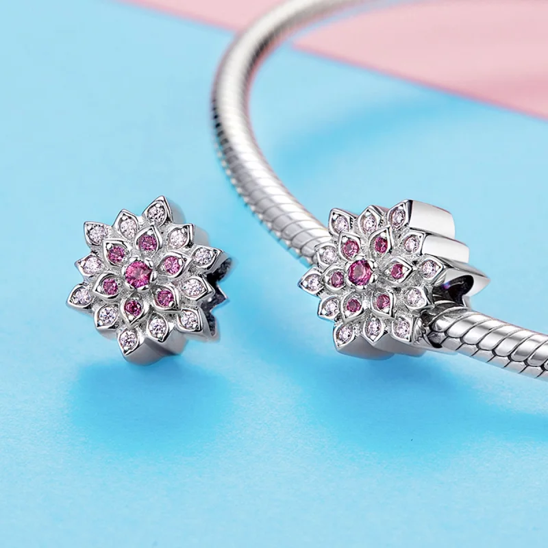 (image for) Pandora Style Silver Red Lotus Charm - BSC038 - View 3