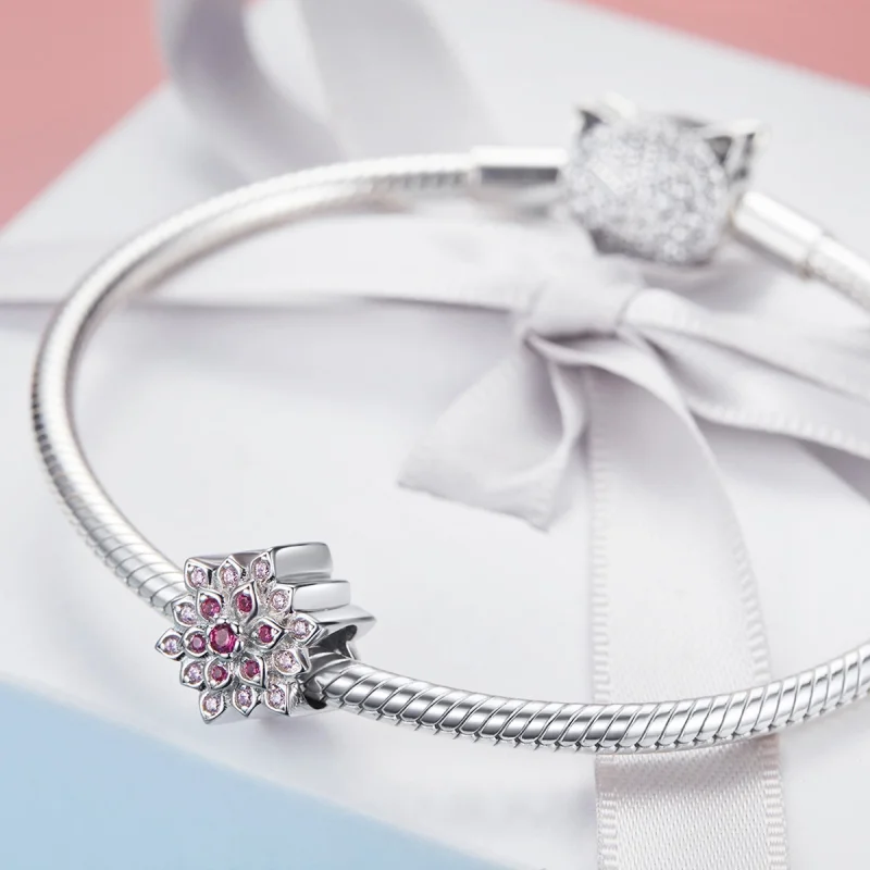 (image for) Pandora Style Silver Red Lotus Charm - BSC038 - View 4