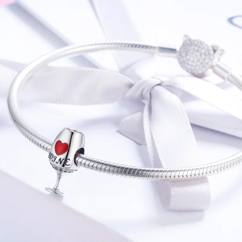 (image for) Pandora Style Silver Red Wine Glass Charm - SCC788 - View 4