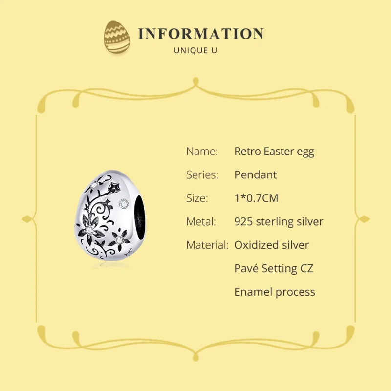 (image for) Pandora Style Silver Retro Easter Egg Charm - SCC1466 - View 6