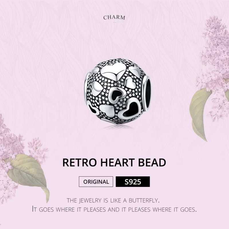 (image for) Pandora Style Silver Retro Heart Charm - SCC1451 - View 6