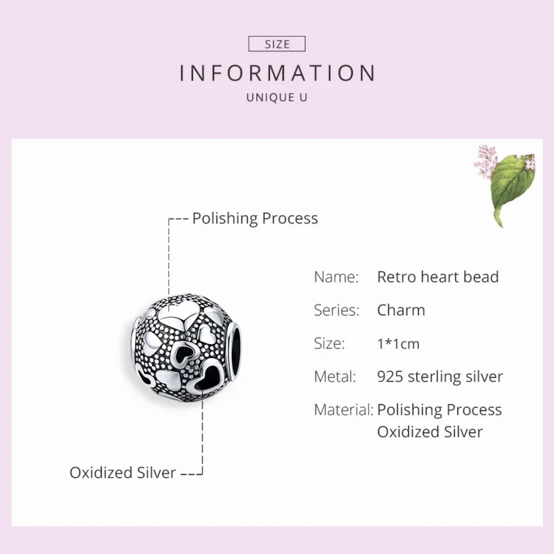 (image for) Pandora Style Silver Retro Heart Charm - SCC1451 - View 7