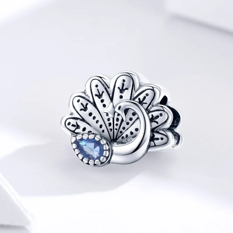(image for) Pandora Style Silver Retro Peacock Charm - SCC1558 - View 3