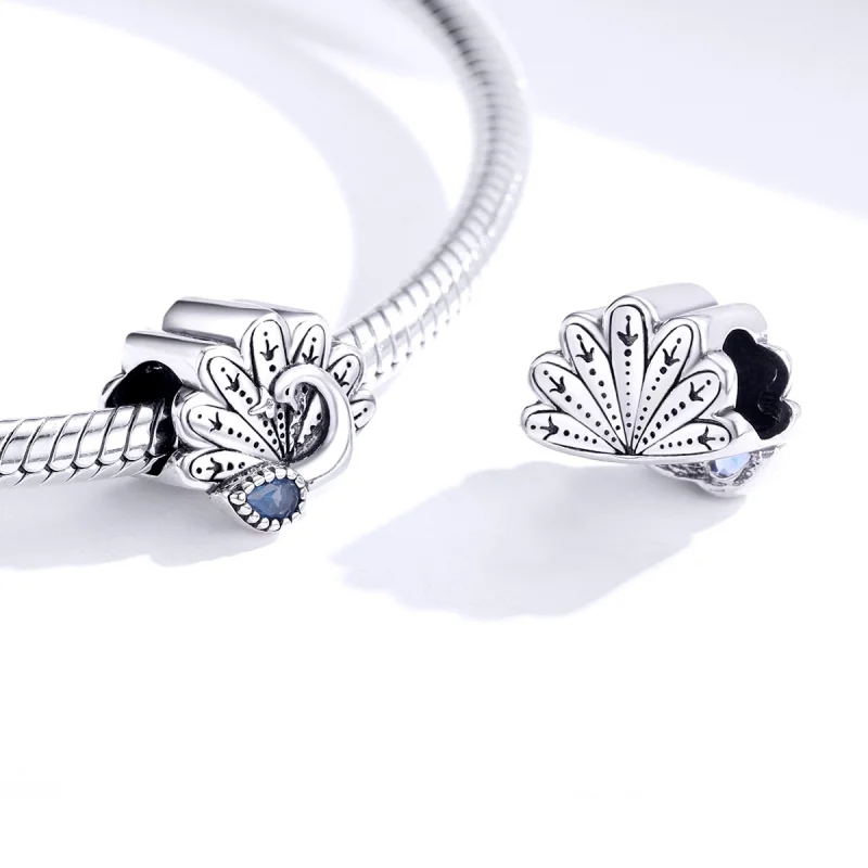 (image for) Pandora Style Silver Retro Peacock Charm - SCC1558 - View 4