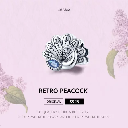 Pandora Style Silver Retro Peacock Charm - SCC1558