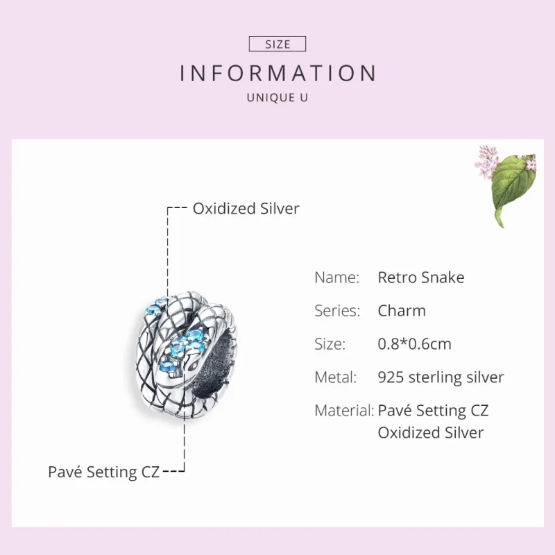 (image for) Pandora Style Silver Retro Snake Charm - SCC1351 - View 6