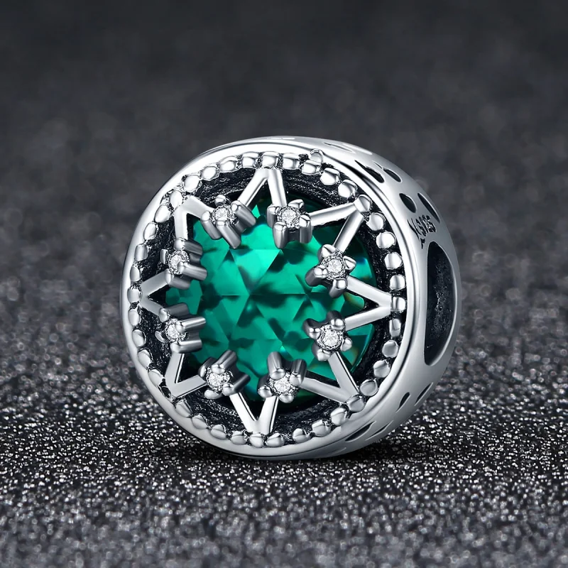 (image for) Pandora Style Silver Romantic Emerald Snowflakes Charm - SCC308 - View 2