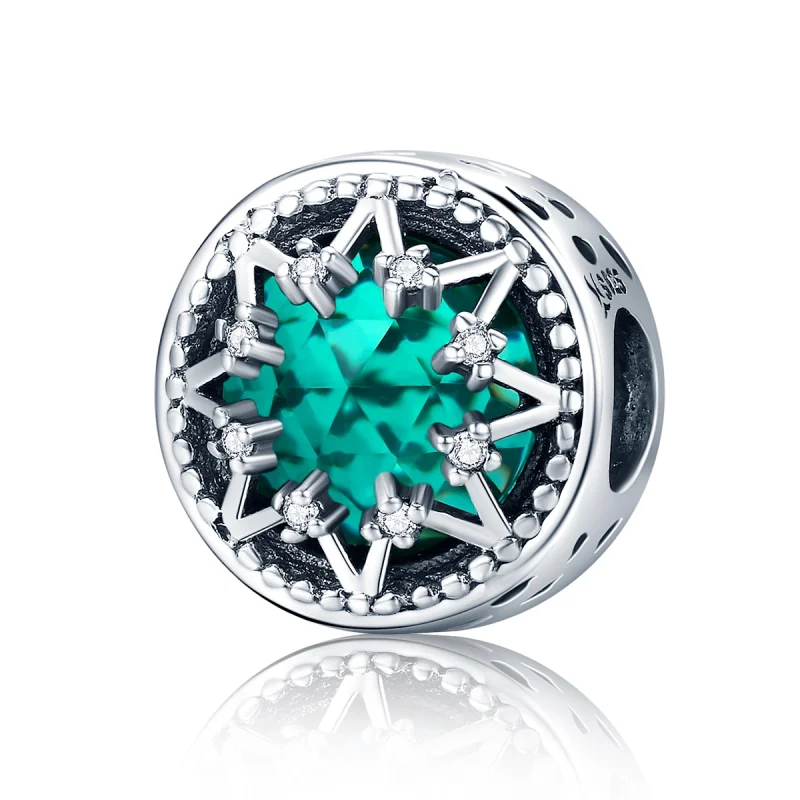 (image for) Pandora Style Silver Romantic Emerald Snowflakes Charm - SCC308 - Product Image
