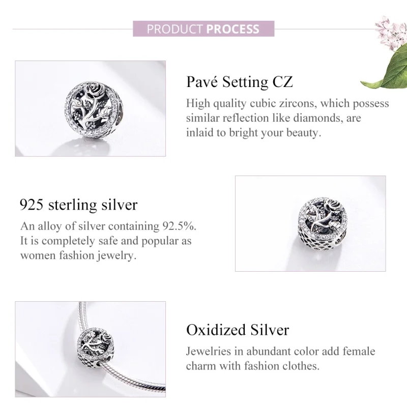 (image for) Pandora Style Silver Rose Flower Charm - SCC1189 - View 4