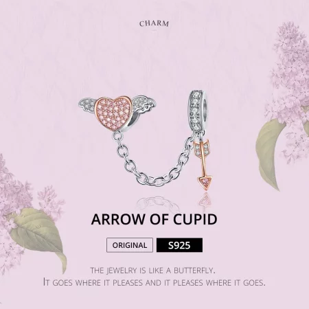 Pandora Style Silver & Rose Gold Arrow of Cupid Safety Chain - SCC1208