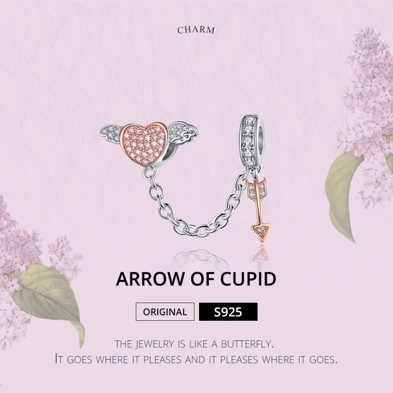 (image for) Pandora Style Silver & Rose Gold Arrow of Cupid Safety Chain - SCC1208 - View 2
