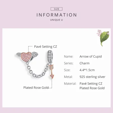 Pandora Style Silver & Rose Gold Arrow of Cupid Safety Chain - SCC1208