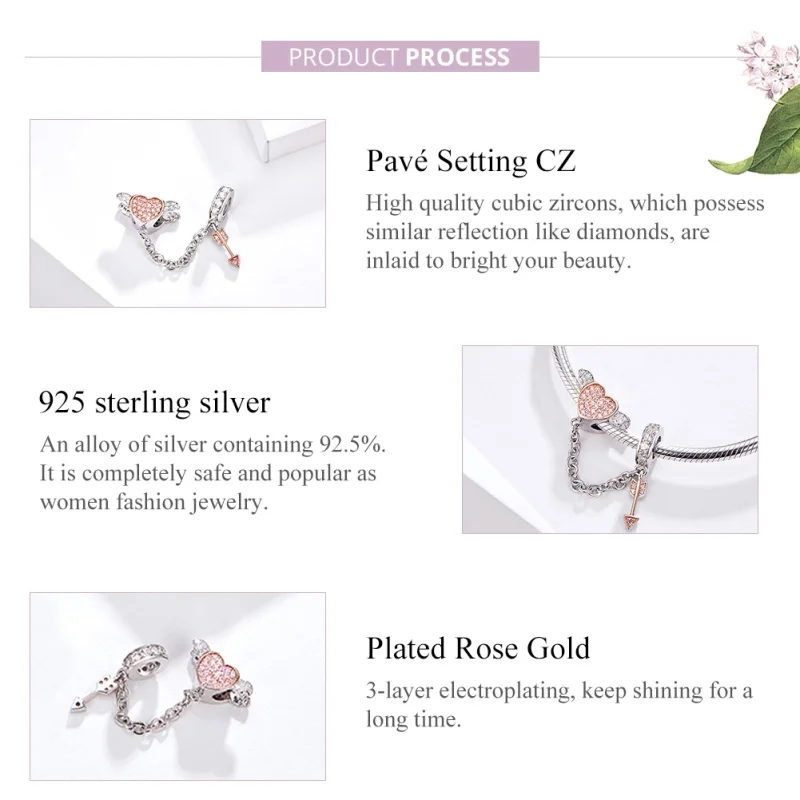 (image for) Pandora Style Silver & Rose Gold Arrow of Cupid Safety Chain - SCC1208 - View 4