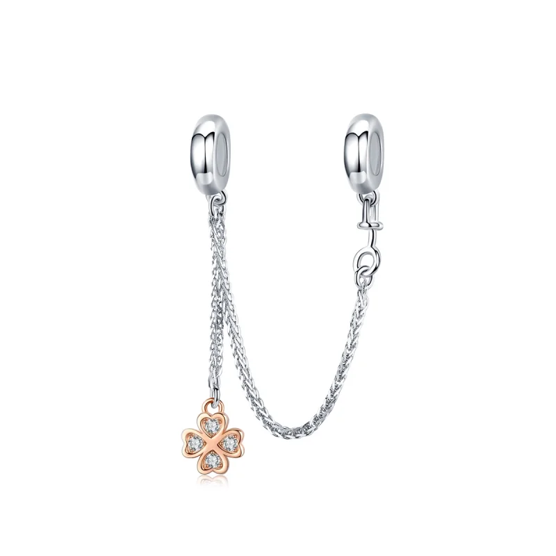 (image for) Pandora Style Silver & Rose Gold Clover Safety Chain - SCC1261 - Product Image