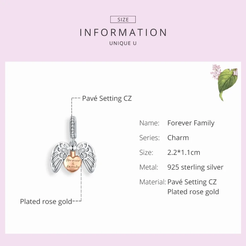 (image for) Pandora Style Silver & Rose Gold Forever & Family Dangle - SCC1299 - View 2