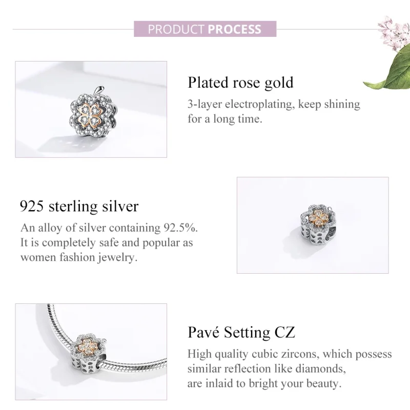 (image for) Pandora Style Silver & Rose Gold Four-Leaf Clover Charm - SCC1247 - View 3