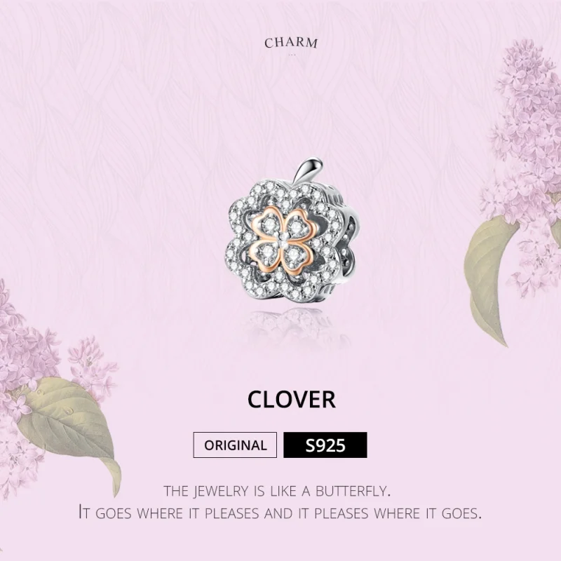 (image for) Pandora Style Silver & Rose Gold Four-Leaf Clover Charm - SCC1247 - View 4