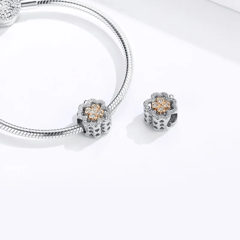 (image for) Pandora Style Silver & Rose Gold Four-Leaf Clover Charm - SCC1247 - View 6