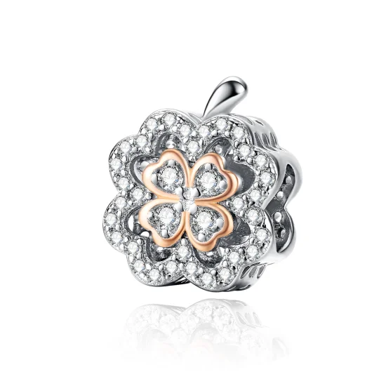 (image for) Pandora Style Silver & Rose Gold Four-Leaf Clover Charm - SCC1247