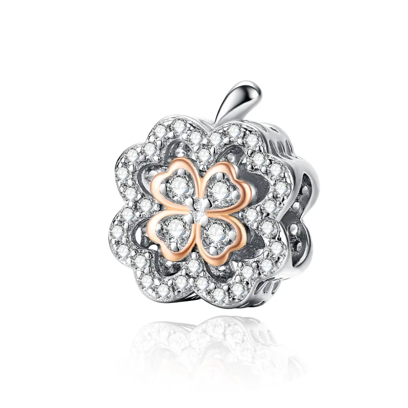 (image for) Pandora Style Silver & Rose Gold Four-Leaf Clover Charm - SCC1247 - Product Image