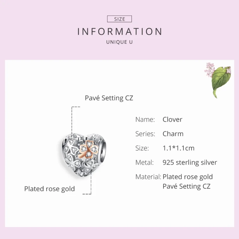 (image for) Pandora Style Silver & Rose Gold Four-Leaf Clover Charm - SCC1248 - View 2