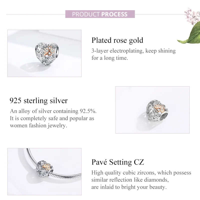 (image for) Pandora Style Silver & Rose Gold Four-Leaf Clover Charm - SCC1248 - View 3