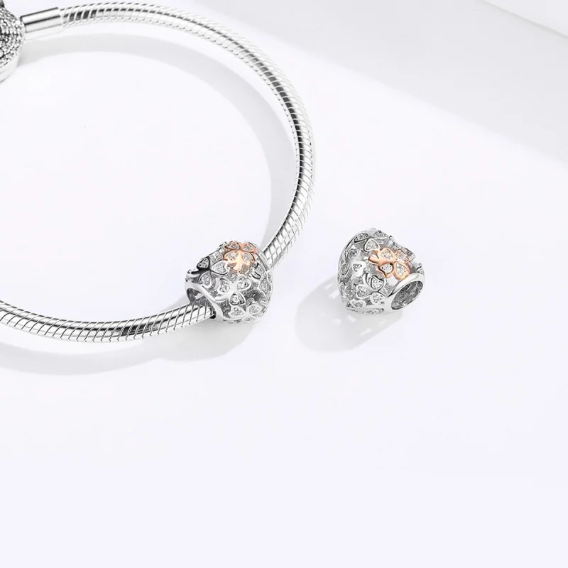 (image for) Pandora Style Silver & Rose Gold Four-Leaf Clover Charm - SCC1248 - View 6