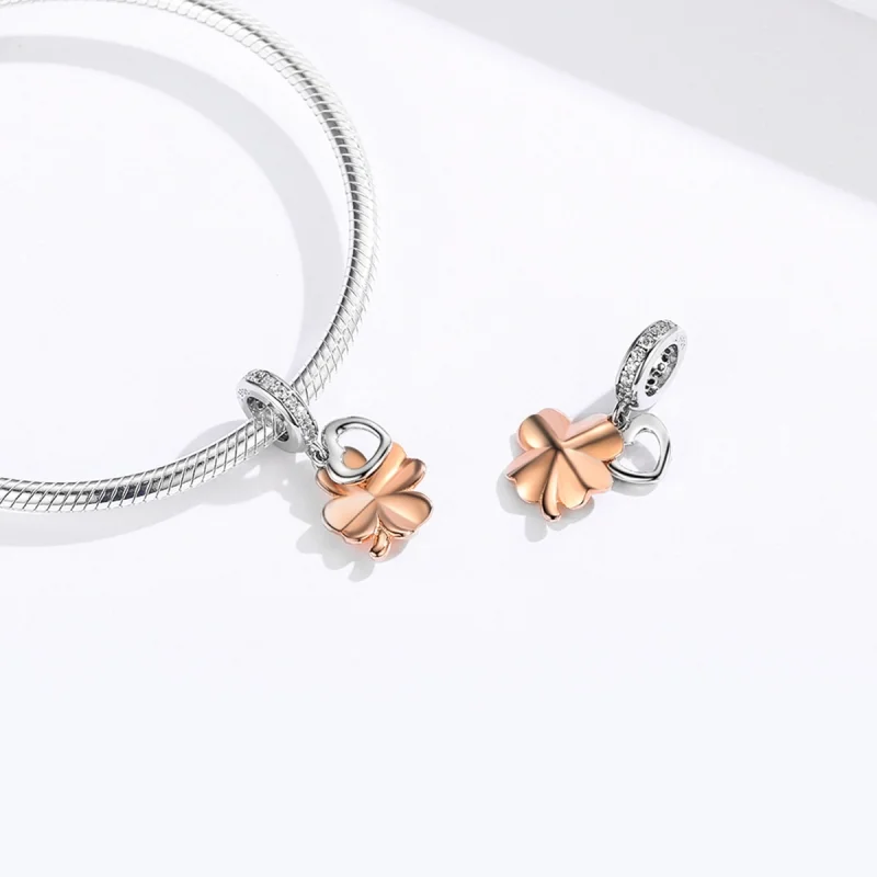 (image for) Pandora Style Silver & Rose Gold Four-Leaf Clover Dangle - SCC1238 - View 6