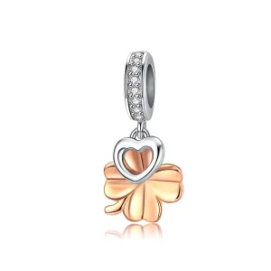 (image for) Pandora Style Silver & Rose Gold Four-Leaf Clover Dangle - SCC1238