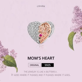Pandora Style Silver & Rose Gold Mom Heart Charm - SCC1173 Pandora Style Silver & Rose Gold Mom Heart Charm - SCC1173