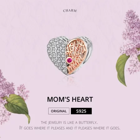 Pandora Style Silver & Rose Gold Mom Heart Charm - SCC1173