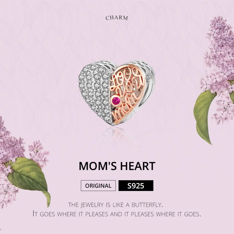 (image for) Pandora Style Silver & Rose Gold Mom Heart Charm - SCC1173 - View 2