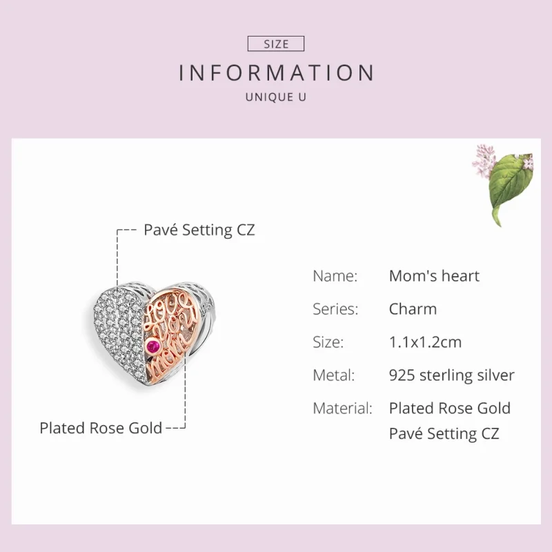 (image for) Pandora Style Silver & Rose Gold Mom Heart Charm - SCC1173 - View 3