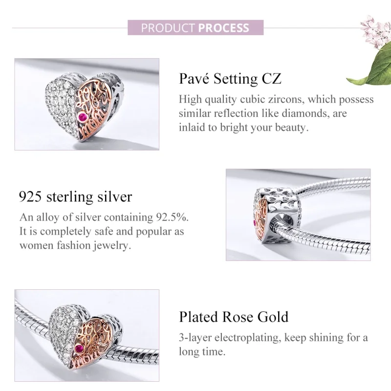 (image for) Pandora Style Silver & Rose Gold Mom Heart Charm - SCC1173 - View 4