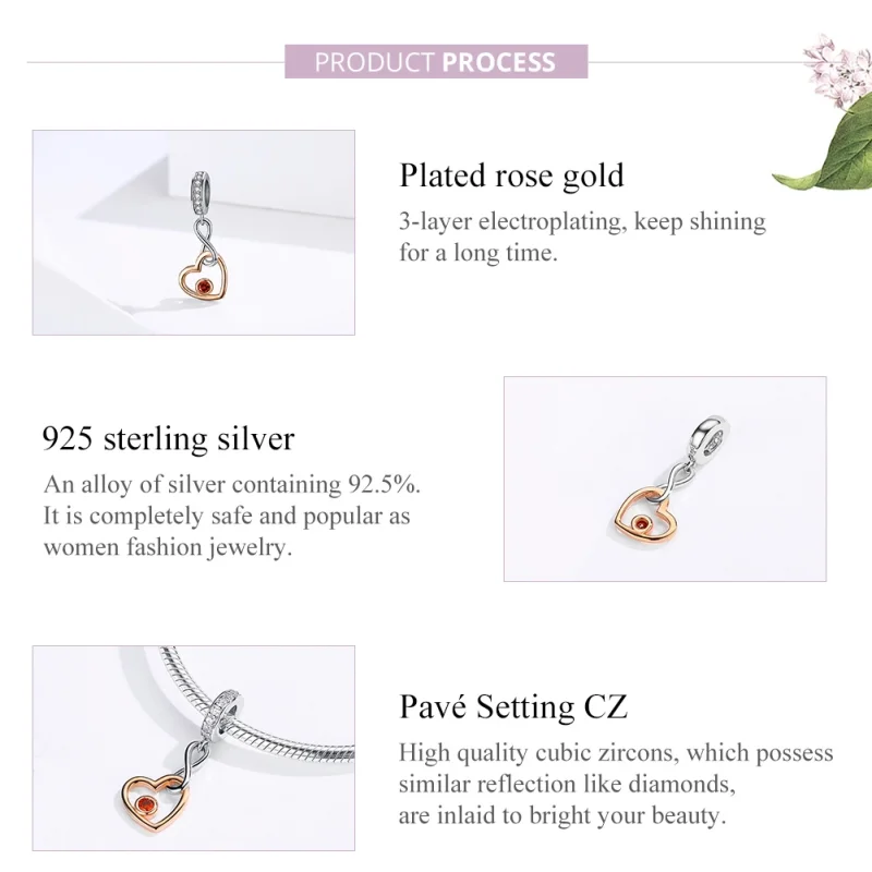 (image for) Pandora Style Silver & Rose Gold Palpitation Dangle - SCC1239 - View 4