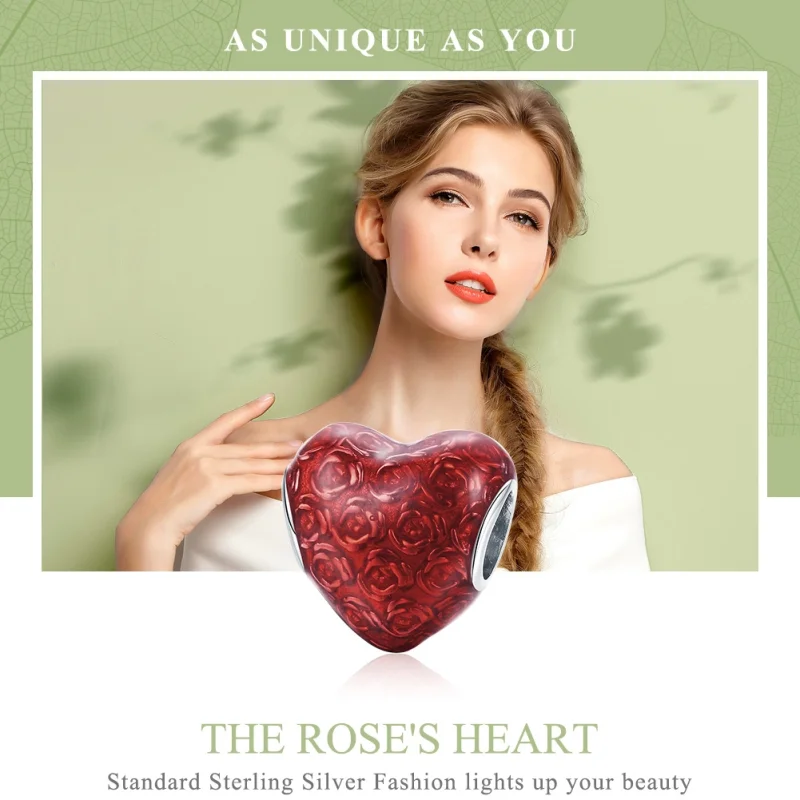 (image for) Pandora Style Silver Rose Heart Charm - SCC1064 - View 2