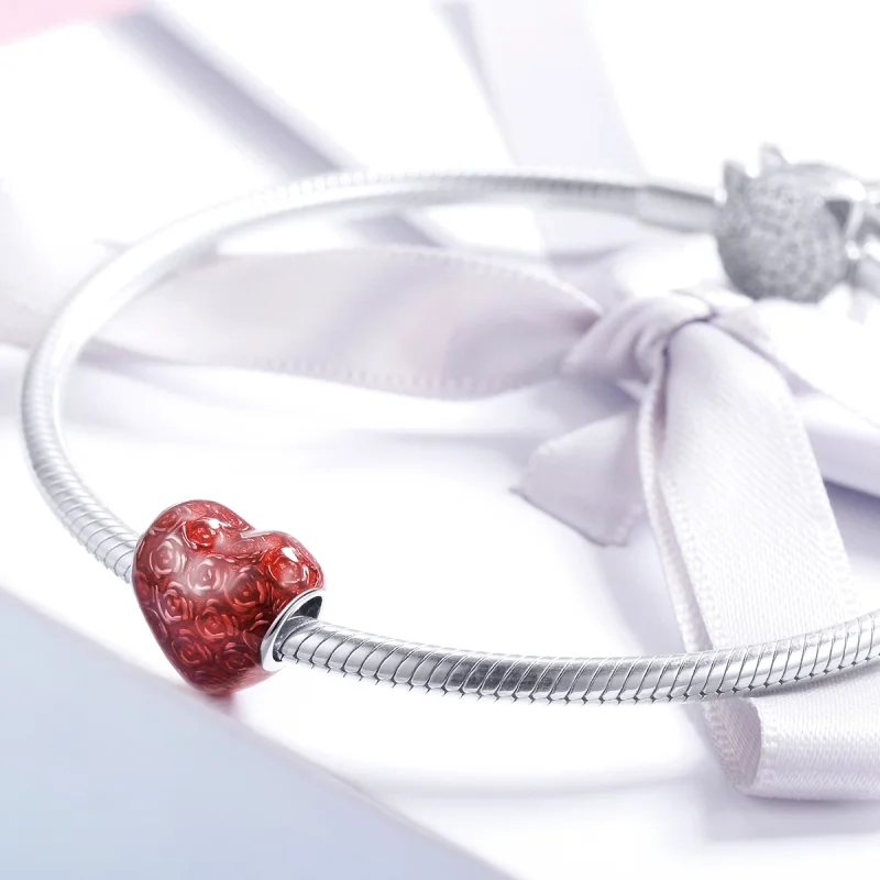 (image for) Pandora Style Silver Rose Heart Charm - SCC1064 - View 3