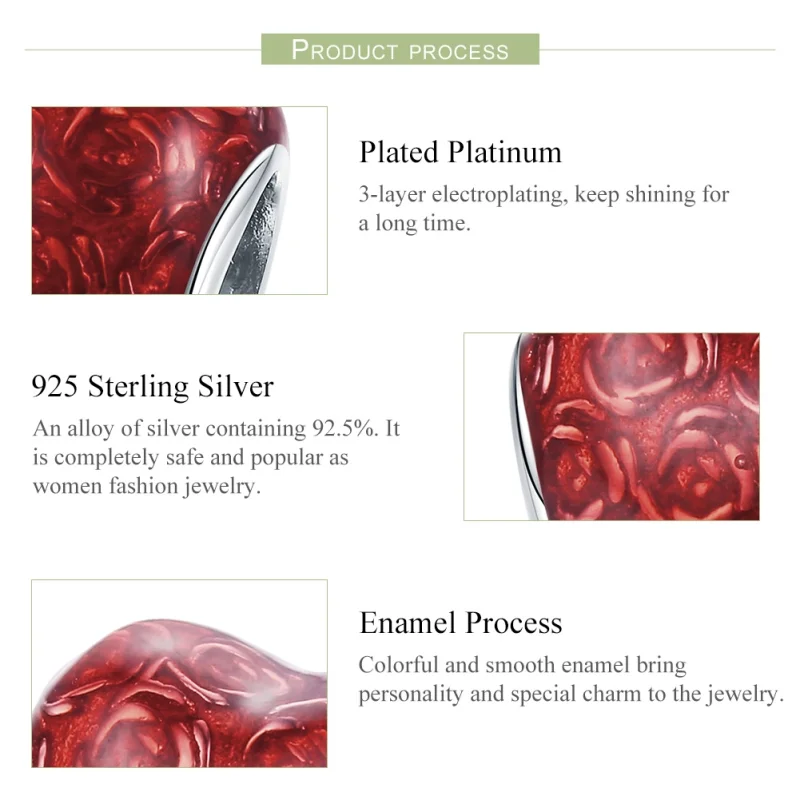 (image for) Pandora Style Silver Rose Heart Charm - SCC1064 - View 6