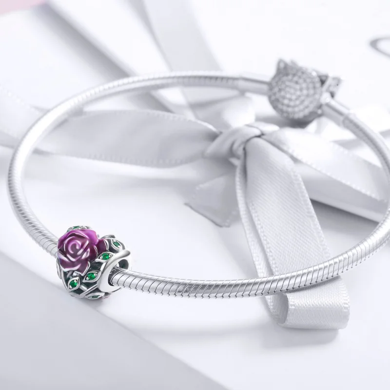 (image for) Pandora Style Silver Rose Heart Charm - SCC927 - View 3