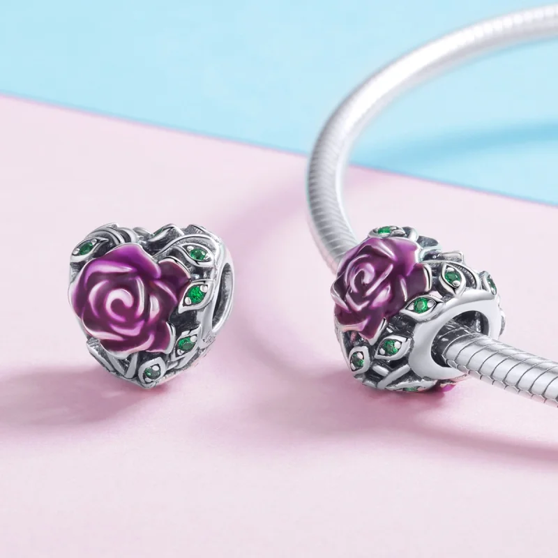 (image for) Pandora Style Silver Rose Heart Charm - SCC927 - View 4