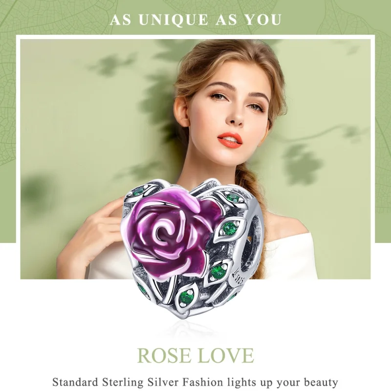 (image for) Pandora Style Silver Rose Heart Charm - SCC927 - View 6