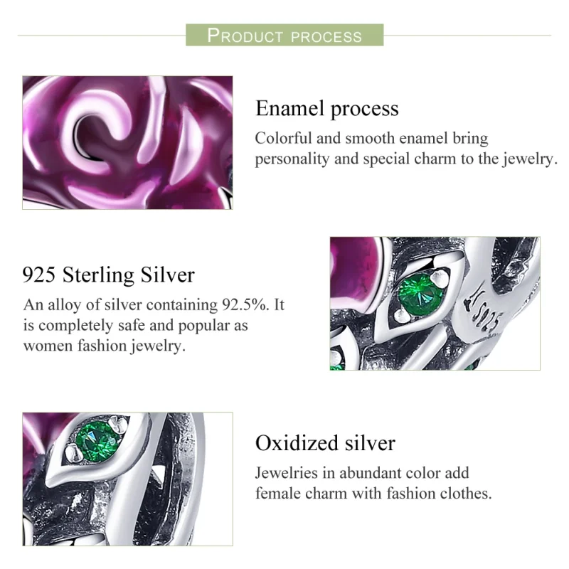 (image for) Pandora Style Silver Rose Heart Charm - SCC927 - View 7