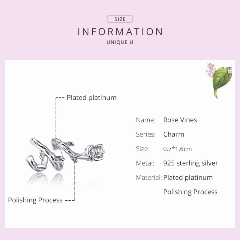 (image for) Pandora Style Silver Rose Vines Charm - BSC310 - View 7