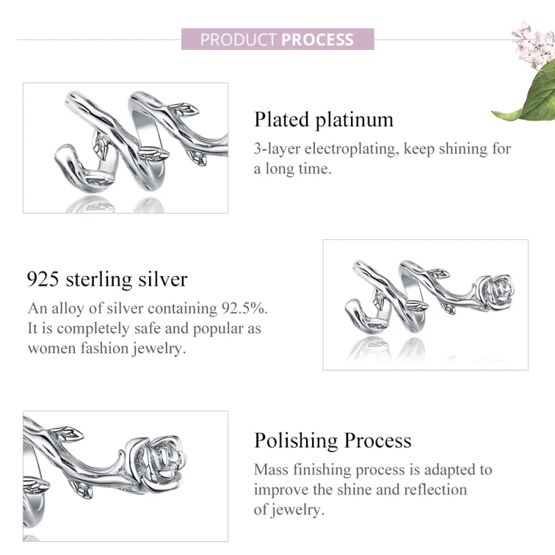 (image for) Pandora Style Silver Rose Vines Charm - BSC310 - View 8