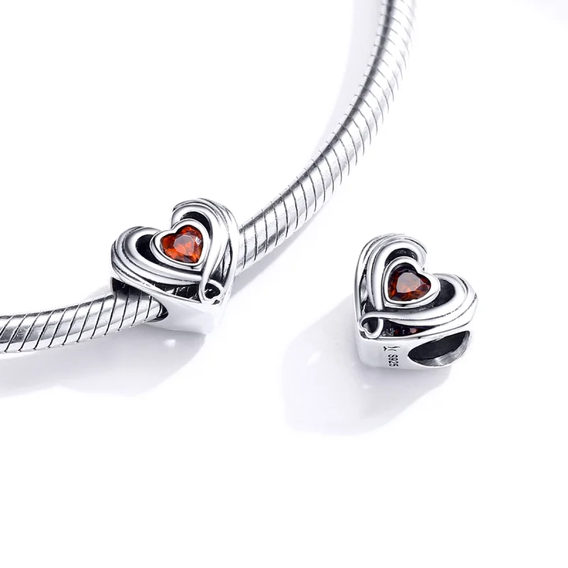(image for) Pandora Style Silver Rubby Heart In Heart Charm - SCC1472 - View 4